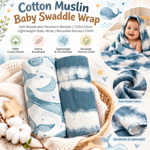 Juego de mantas de muselina para bebé |   Envoltura Transpirable de Algodón Suave para Recién Nacidos |   Paño de porteo impreso para bebé |   Cuna Ligera y Reutilizable - Product Image 4