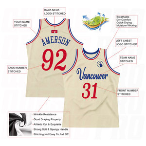 Camiseta de Baloncesto Retro Personalizada Color Crema Rojo Real, Sin Logotipo, Uniforme de Baloncesto Vintage Sublimado Premium - Product Image 4