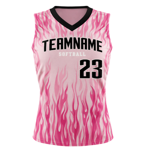 Camiseta de Softbol sin Mangas con Sublimación Completa, Diseño de Llama Rosa, Cuello en V, Uniforme Personalizado para Equipo con Número Impreso en la Espalda - Product Image 2
