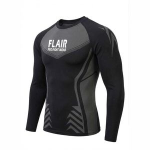 Flair Men's Long Sleeve <b>Compression</b> <b>Shirt</b> <b>Black</b> Quick Dry Slim Fit Sporty O-Neck Printed Geometric Pattern - Product Image 5