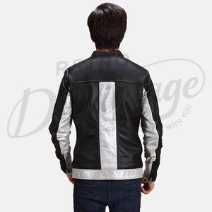 Veste en cuir noire et argentée de qualité supérieure pour homme, en peau de mouton véritable, coupe ajustée, style café racer, veste de moto tendance - Product Image 2