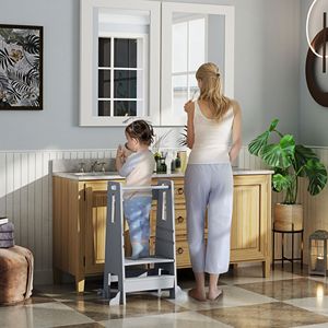 Torre per Bambini Regolabile Grigia con Ringhiera di Sicurezza e Maniglia, Set di Mobili per Bambini per Bagno o Cucina - Product Image 2