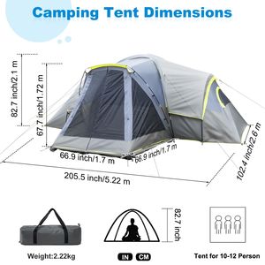 Dark Gray 522*260*210cm Family Camping <b>Tent</b> Three Rooms with Polyester Cloth and Fiberglass <b>Poles</b> Accommodates 10 People - Product Image 5