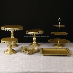 Azora Industries Support à gâteau en métal pour mariage Trois couches d'accessoires Assiette à gâteau dorée Support de décoration de gâteau européen - Product Image 2