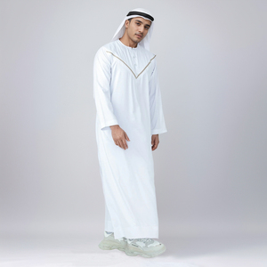 Men Black Polyester Thobe Long Sleeve Ankle Length Sweetheart Neckline Embroidered Breathable Casual Daily Wear Eid Party - Product Image 5