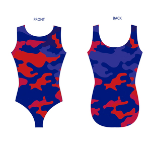 Justaucorps sans manches en polyester camouflage pour femme avec taille élastique, bleu et rouge, tenue de danse d'entraînement pour adulte pour la scène - Product Image 1
