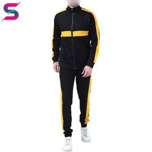 Black & Yellow Contrast Color Good Selling Durable <b>Machine</b> Washable Outer Wear OEM Lightweight Polyester Cotton Tracksuit - Product Image 4