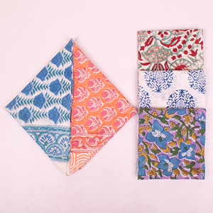 Set of 5 - Colorful Cotton Bandana Handmade Block Printed Organic Scarf Lightweight Hair Or Neck Wrap Bohemian Unisex Accessory - Product Image 1