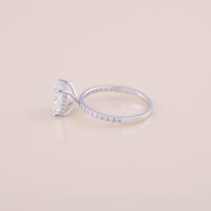 IGI Princess Cut Lab Grown Diamond Engagement & Wedding Ring with Pavé Band in <b>Solid</b> 925 Sterling <b>Silver</b> - Product Image 2