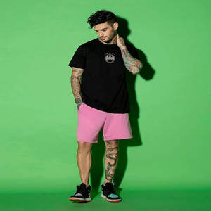 T-shirt décontracté oversize en coton 230g, couleur unie, col rond, manches courtes, épaules dénudées, couche de base - Product Image 4