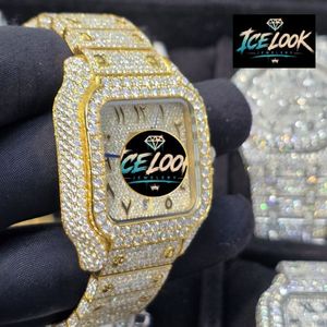 Montre mécanique Miyota de luxe Ice Look Hip Hop, cadran carré, analogique, dorée, bracelet en cristal, pour cadeau et mode - Product Image 4
