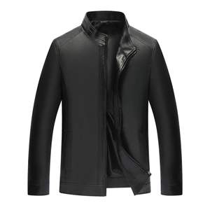 <b>Men's</b> Windproof Breathable PU <b>Leather</b> Bomber <b>Jacket</b> Full-Zip Solid Color Casual Business Short Coat Faux Fur Lining for Spring - Product Image 1