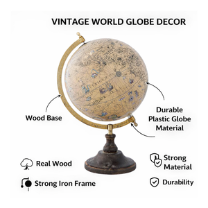 Globe terrestre décoratif de bureau avec base en bois |   Support en fer et sphère en plastique durable pour bureau et usage éducatif - Product Image 5