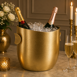 Cubo para Champán de Latón Texturizado Aurora, Enfriador de Vino de Doble Pared Hecho a Mano, Enfriador de Bebidas de Lujo, Decoración Moderna para Bar - Product Image 1