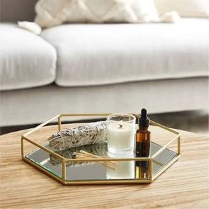 Bandeja Decorativa de Lujo con Espejo Dorado, Moderna, de Vidrio y Metal, Organizador de Perfumes, Bandeja de Servicio Nórdica para Mesa de Centro, Decoración del Hogar - Product Image 5