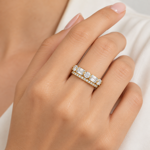 Anillo de Diamante Cultivado en Laboratorio, Bonito Regalo de Compromiso y Boda, Anillo de Doble Hilera con Múltiples Formas, Corte Esmeralda, Oro de 10K-18K, Plata de Ley 925/935 - Product Image 1