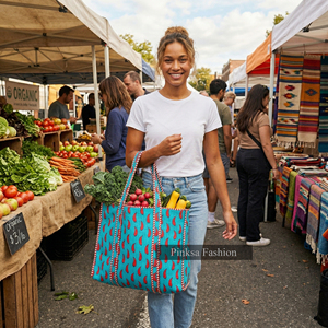 Bolsa de Mano Acolchada de Algodón Hecha a Mano, con Estampado de Bloques de Jaipur, Gran Capacidad, Ecológica, para Compras - Product Image 3
