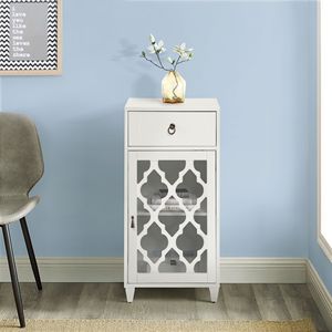 White Living Room Cabinet <b>Side</b> Table with Drawer and Door - Product Image 1