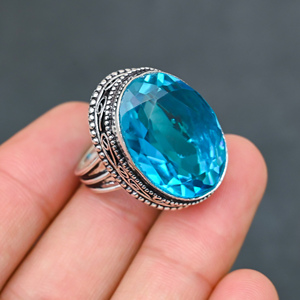 Anillo de Plata 925 con Topacio Azul, Gema de Lujo para Fiesta - Product Image 2