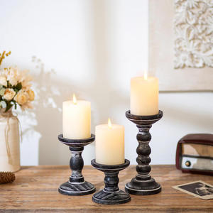 <b>Candlestick</b> Holder Set of 3 Vintage Style <b>Black</b> Metal Cylindrical for Home Decoration - Product Image 4
