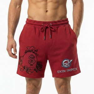 Custom Logo <b>Men</b>’s Heavyweight Fleece Sweat <b>Shorts</b> Red Cotton Drawstring Streetwear <b>Shorts</b> Wholesale - Product Image 3