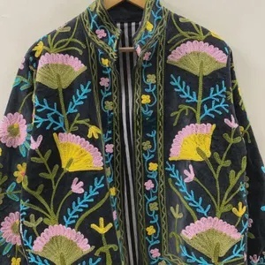 Top Suzani Embroidered Velvet Jacket Women Short Floral Boho <b>Coat</b> Handmade Ethnic Outerwear At Cheap Price - Product Image 4