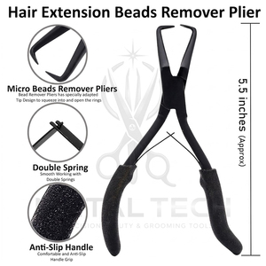 Kit professionnel d'application et de retrait d'extensions capillaires noir mat, comprenant des pinces, des ciseaux, une aiguille à boucle, des clips avec étui de rangement - Product Image 3