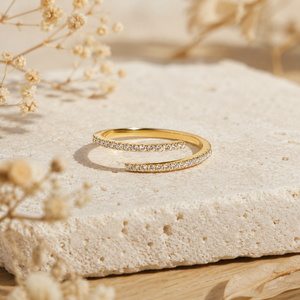 แหวนทอง 14K แบบมินิมอลหรูหรา แหวนวงเปิดประดับเพชรโมอิสซาไนต์แบบไมโครเพฟ แหวนซ้อนกันได้สำหรับผู้หญิง เครื่องประดับสั่งทำได้ - Product Image 4