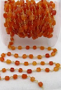 Cadena de Rosario Facetada en Forma de Cubo de Naranja Natural de 6-7 mm, Se Vende por Pie - Product Image 4