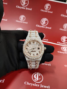 Montre de luxe en acier inoxydable faite à la main de haute qualité mouvement automatique VVS Moissanite diamant cadran glacé fenêtre en verre-mâle femelle - Product Image 6