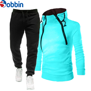 Conjuntos deportivos de invierno con logotipo personalizado, chándal de algodón y forro polar unisex, conjunto con capucha y doble cremallera, transpirable, de talla grande para hombre - Product Image 6