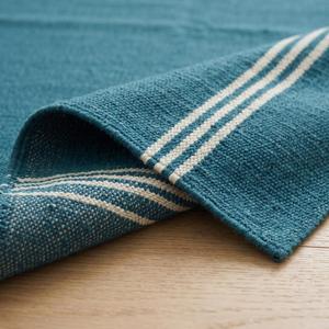 Artisan Handwoven Flatweave Wool Teal Blue Solid Color Minimal Border Anti-Slip Medium Pile Kilim <b>Runner</b> Area <b>Rug</b> Modern Home - Product Image 6
