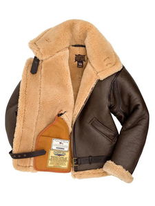 Chaqueta de hombre de cuero genuino marrón con cuello de piel y cremallera. - Product Image 5