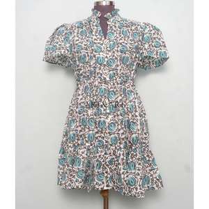 Women's Midi Soft Pure Cotton Sweet Hand Block Floral Print Minimalist Casual Party Wear Formal Bridesmaid <b>Dress</b> - Product Image 1