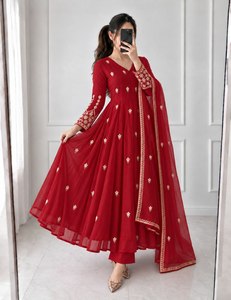 <b>Women</b>’s Pure Mul Chanderi <b>3</b>-<b>Piece</b> <b>Suit</b> Set with Golden Handwork, Heavy Statement Sleeves, Tailored Trousers, Designer Dupatta & - Product Image 1