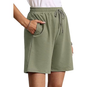 Shorts noirs pour femmes avec cordon de serrage et poches, respirants, imperméables, écologiques, séchage rapide, coupe sportive, taille mi-haute, 100 % coton - Product Image 1