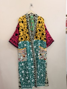 Assorted Colorful Viscose Georgette Kimono <b>Robe</b> For <b>Women</b> Handmade Phulkari Embroidered Long Duster Jacket - Product Image 4