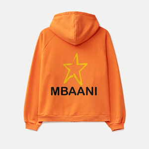 MBAANI Men's <b>Orange</b> Hooded Zip-Up Sweatshirt Regular Fit Star Logo Casual Autumn Wear Cotton French Terry <b>Hoodie</b> - Product Image 3