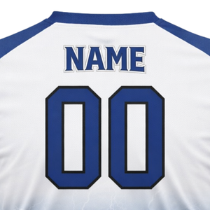 Camiseta de Béisbol Sublimada Personalizada para Hombre, Azul y Blanca, Cuello en V, Diseño de Rayo, Uniforme de Equipo, Transpirable - Product Image 6