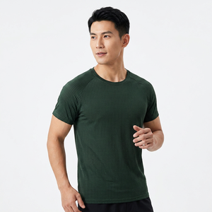 เสื้อยืดคอกลมแขนสั้นสีเขียวเข้มสำหรับผู้ชาย ผ้าถัก แห้งเร็ว ทรงปกติ สไตล์ลำลอง สีพื้น ดีไซน์เรียบง่าย - Product Image 5