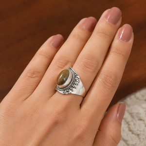 Natural <b>Tiger</b> <b>Eye</b> 925 Sterling Silver Gold Statement <b>Ring</b> Handmade Vintage Boho Adjustable Gemstone Wedding Women Gift Jewelry - Product Image 2