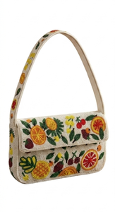 Women's Bohemian <b>Straw</b> Shoulder <b>Bag</b> With Fruit Embroidery Flap Closure Single Strap Daily Use Handbag - Product Image 5