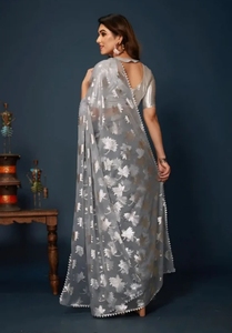 Sari en mélange de soie Narayanpet pour femme, imprimé floral traditionnel KV, sans plis, réversible, séchage rapide, pour l'automne et les mariages - Product Image 4