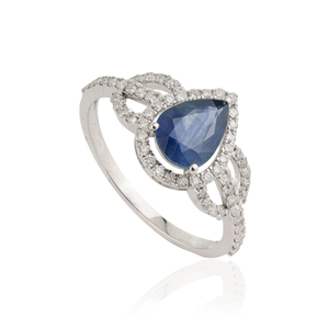 Bague de déclaration au design unique avec saphir bleu et diamant, en or blanc 14 carats pur, prix de gros, dernières nouveautés en bijouterie - Product Image 3