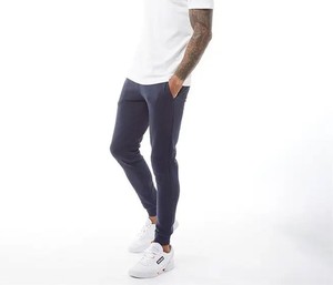 Men's Navy Blue Sweatpants <b>Elastic</b> <b>Waist</b> Side Pockets Casual Joggers Breathable Knitted Cotton Spandex Midweight Autumn Wear - Product Image 1