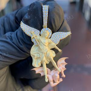 Pendentif Saint Michel et le Diable pour homme, pendentif hip hop personnalisé, pendentif rappeur, pendentif en moissanite naturelle, argent sterling 925 - Product Image 3