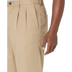 Pantalon plissé décontracté chic pour homme, coupe droite, taille mi-haute, infroissable, en tissu peigné de coton et polyester, poids moyen, motif uni - Product Image 4