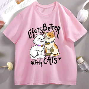 Pattern Life Is Better with Cats Graphic <b>T</b> <b>Shirts</b> <b>Funny</b> Valentine's Day Short Sleeve Round Neck <b>T</b>-<b>shirts</b> Streetwear Loose Tops - Product Image 6