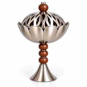 Plateau de service en bois avec brûleur d'encens en métal argenté et petit coffret – Ensemble de présentation de luxe pour table et maison - Product Image 2
