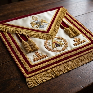 Delantal Masónico de Lujo de 32.º Grado en Cuero con Borlas Bordadas en Terciopelo Rojo y Dorado, Personalizado con Águila de Dos Cabezas - Product Image 2